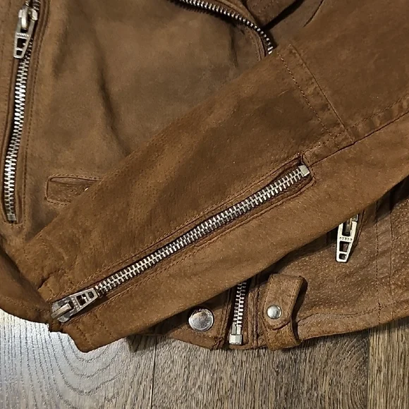 VINTAGE Blank NYC Brown SUEDE Moto Jacket Retro Coat Military Y2K - Picture 7 of 13